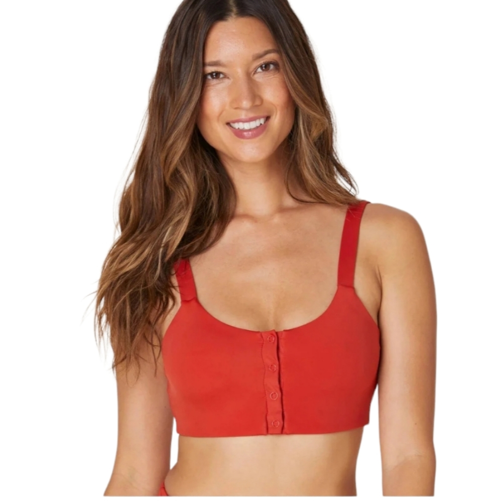 Andie The Snap Scoop Top Chili Pepper Red Adjustable Swim Bathing Suit Large NWT